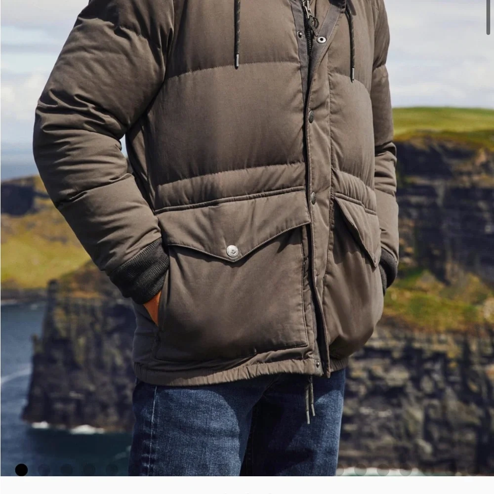 Faherty Dark Brown Hooded Puffer Jacket - Expedition Down Parka - Picture 5 of 5